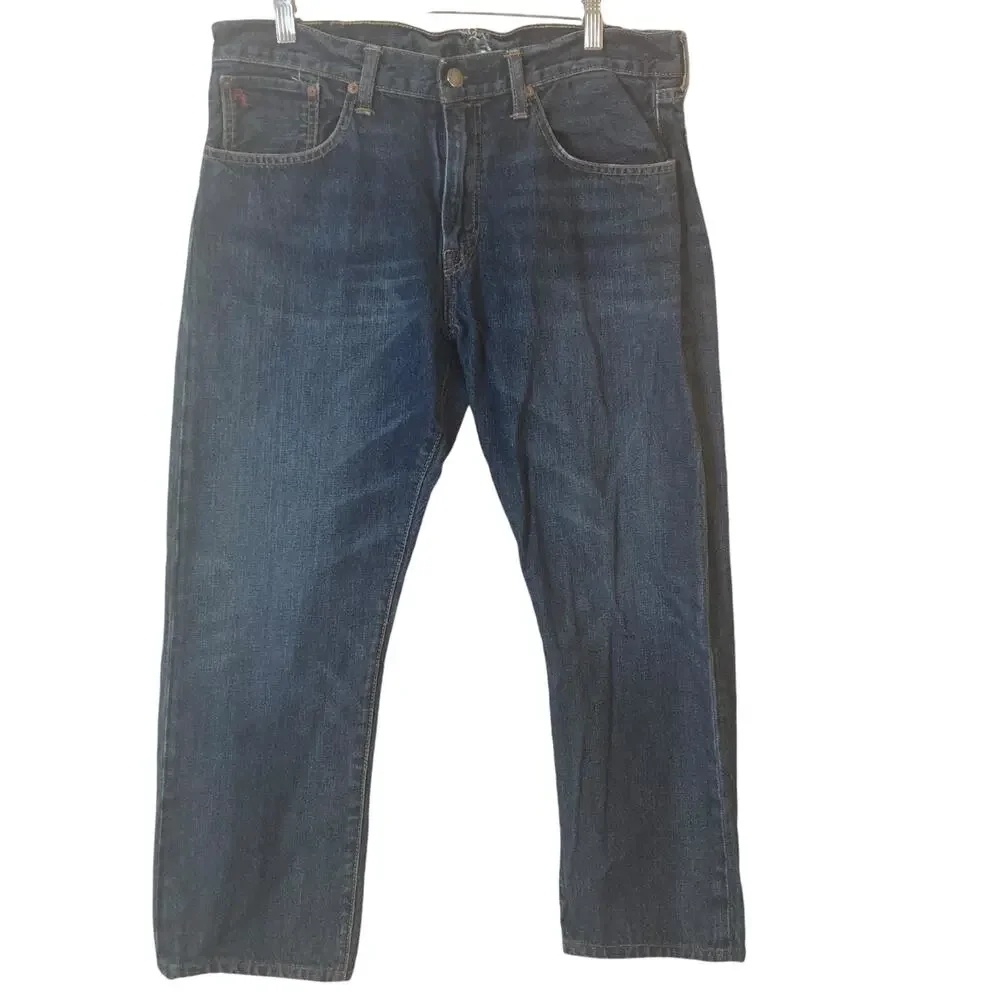 Polo Ralph Lauren Jeans Mens 34x26 Dark Wash Blue Denim Straight Leg Pony